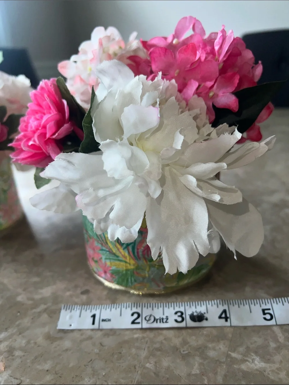 Handmade Floral Pink & White Artificial Arrangement in Decorative Green Vase Set